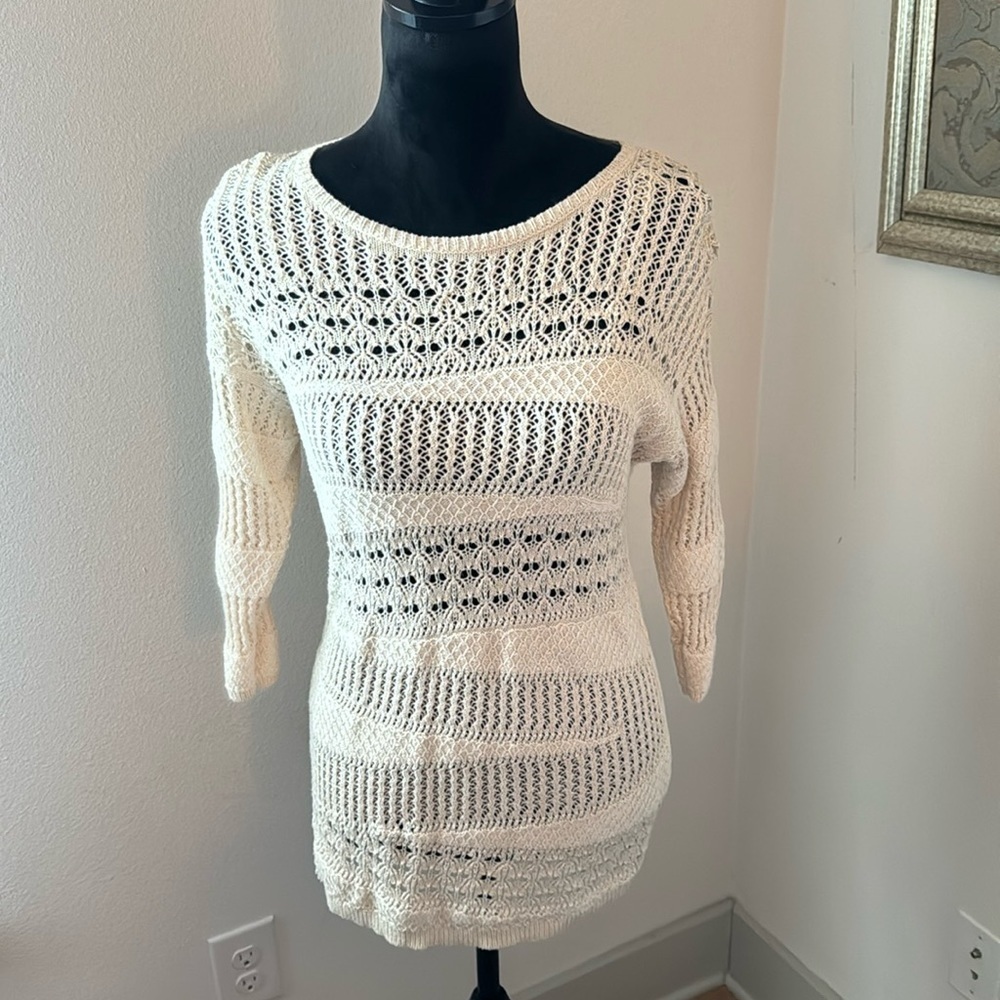 Dana Buchman cream open knit sweater 3/4 sleeves Sz S